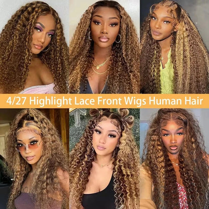 Highlight Deep Wave Wig – 13x4 & 13x6 Lace Front, HD Transparent, 200% Density, Brazilian Human Hair, Long Curly Style, Wigs for Woman - Black Woman