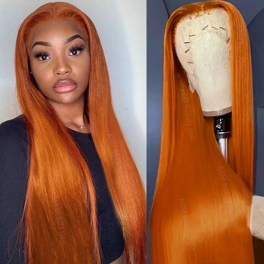 Ginger Orange #350 13x4 / 13x6 HD Lace Front Wig – 100% Peruvian Virgin Human Hair, Bone Straight, 180–200% Density, Pre-Plucked with Baby Hair
