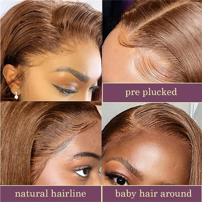 Chocolate Brown 13x4 HD Lace Front Bob Wig – 100% Vietnamese Remy Human Hair, Bone Straight, Pre-Plucked with Baby Hair, Transparent Lace