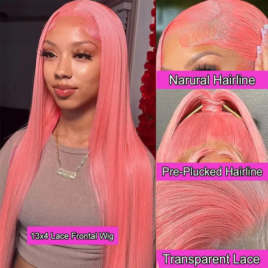 Pink Straight 13x6 HD Lace Front Wig – 100% Human Hair, Pre Plucked