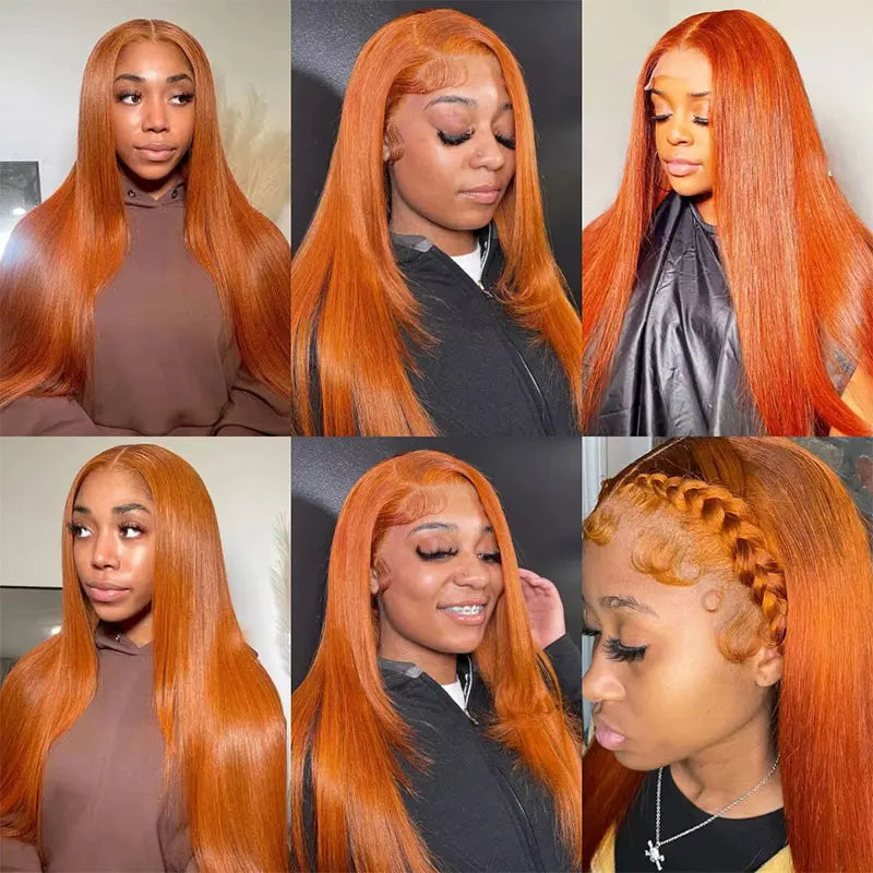30 Inch Straight Orange Ginger Lace Front Wig – 13x6 HD Transparent Lace, 100% Brazilian Remy Human Hair, Pre-Plucked Natural Look