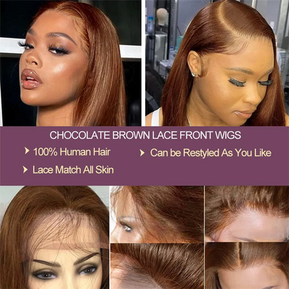 Chocolate Brown 13x4 HD Lace Front Bob Wig – 100% Vietnamese Remy Human Hair, Bone Straight, Pre-Plucked with Baby Hair, Transparent Lace