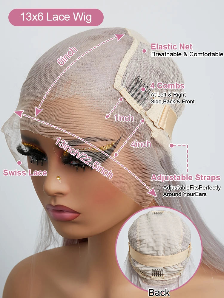 Silver Grey 13x6 HD Lace Front Wig – 100% Vietnamese Remy Human Hair, 220% Density, Straight 38-Inch, Pre-Plucked with Baby Hairline