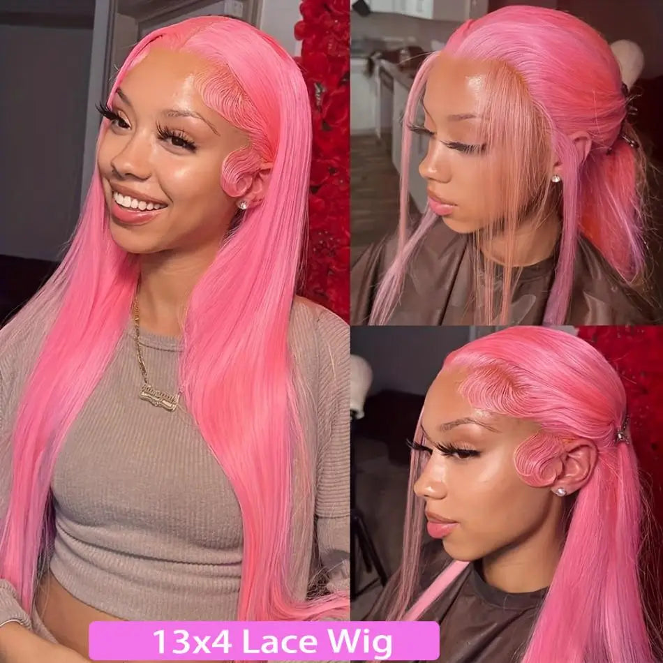 Pink Straight 13x6 HD Lace Front Wig – 100% Human Hair, Pre Plucked