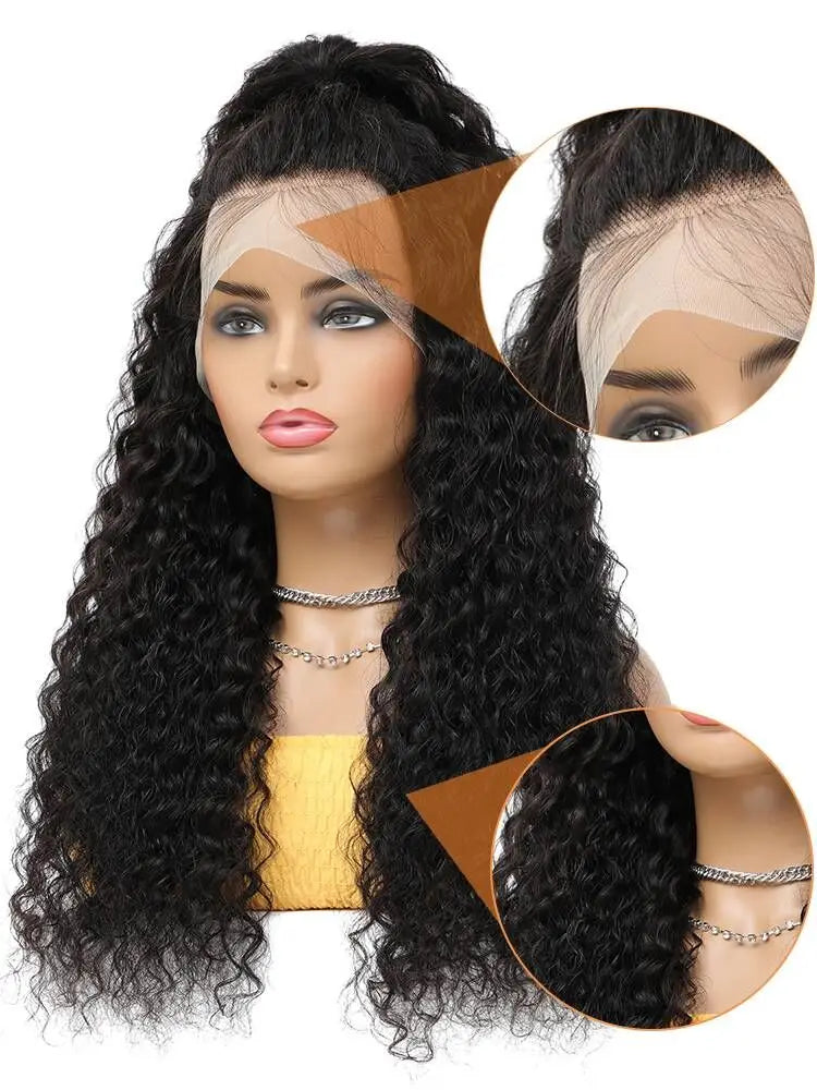 Deep Wave 13x4 / 13x6 HD Lace Front Wig – 100% Brazilian Remy Human Hair, 180% Density, Water Wave Texture, Pre-Plucked & Long 26-Inch+