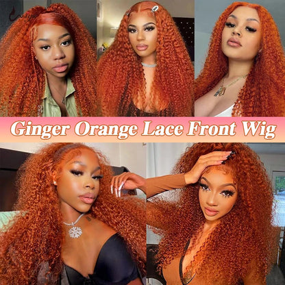 Ginger Orange 13x4 / 13x6 HD Lace Front Wig – 100% Brazilian Remy Human Hair, Deep Wave / Water Wave, Pre-Plucked with Baby Hair, Long 38 Inch