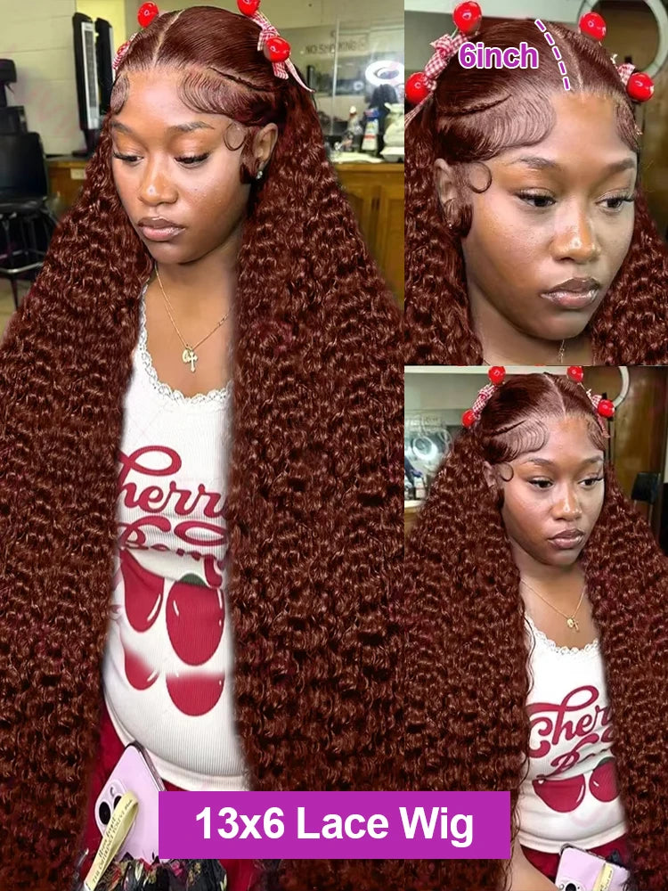 Chocolate Brown 13x4 / 13x6 HD Lace Front Wig – 100% Brazilian Remy Human Hair, Deep Curly / Water Wave, Pre-Plucked with Baby Hair, Long 30–36 Inch