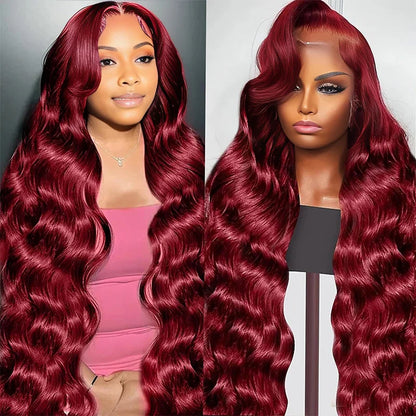 13x6 Hd Lace Front Human Hair Wig 99J Burgundy Preplucked Hd Transparent 13x4 Body Wave Human Hair Lace Frontal Wigs for Women