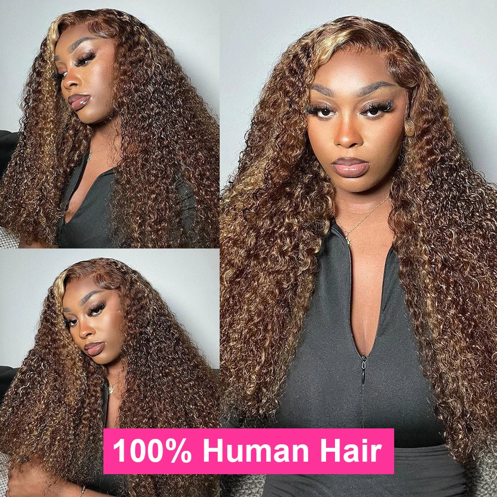 Highlight Ombre 13x4 / 7x5 HD Lace Front Wig – 100% Brazilian Remy Human Hair, Deep Water Wave, 250% Density, Glueless “Wear & Go” Wig, Pre-Plucked, Brown Ombre