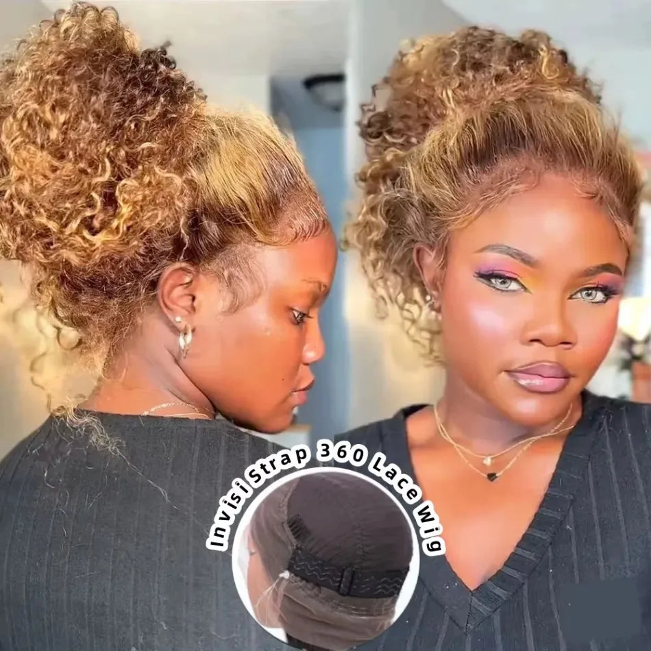 360° Highlight Deep Wave HD Lace Wig – 100% Brazilian Virgin Human Hair, 13x4 Full Lace Frontal, Honey Blonde 4/27, 250% Density, Pre-Plucked & Glueless Drawstring Wig