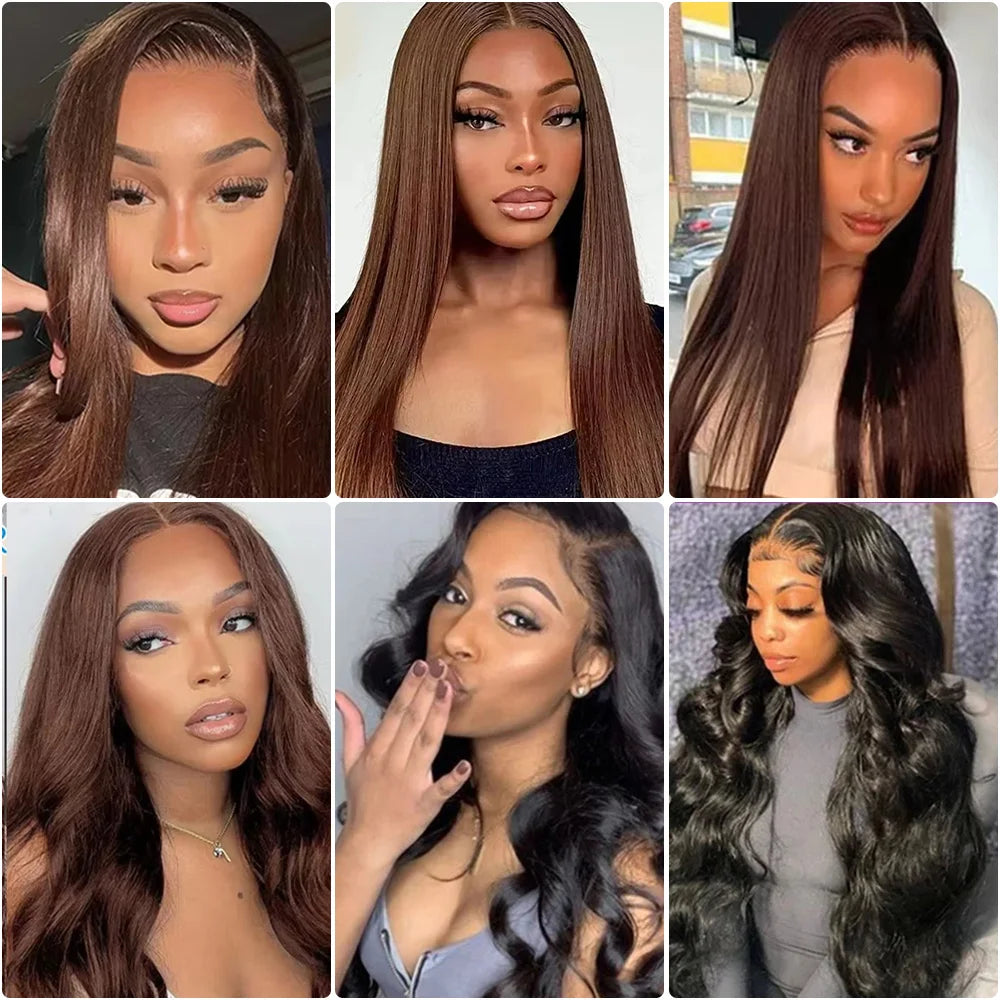 Chocolate Brown Straight Human Hair HD Lace Front Wig | 13x4 or 13x6 | 18"–30" | 200%–220% Density