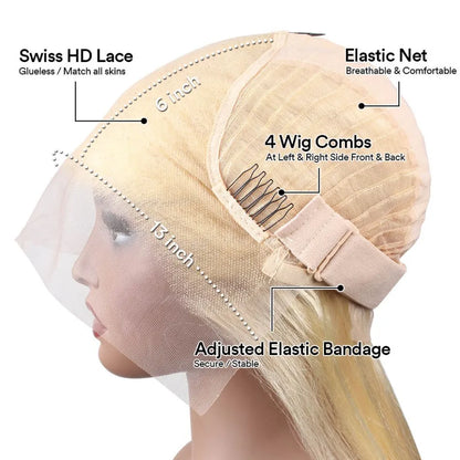 613 Blonde HD Lace Front Wig – 100% Brazilian Virgin Human Hair, Straight 13x6 Transparent Lace Frontal, 250% Density, Pre-Plucked, 30 Inch