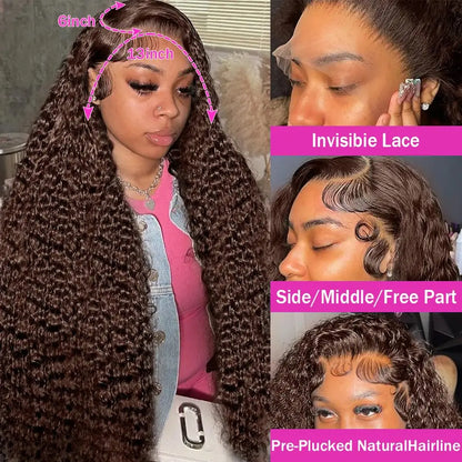 Chocolate Brown Curly Wig – 13x4 & 13x6 HD Lace Front, Brazilian Human Hair, Pre-Plucked with Baby Hair, 200% Density