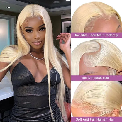 613 Blonde HD Lace Front Wig – 100% Brazilian Virgin Human Hair, Straight 13x6 Transparent Lace Frontal, 250% Density, Pre-Plucked, 30 Inch