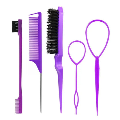 3–10 PCS Hair Styling Comb Set – Teasing Brush, Rat Tail Comb, Edge Brush & Braid Loop Tools for Professional Hairdressing