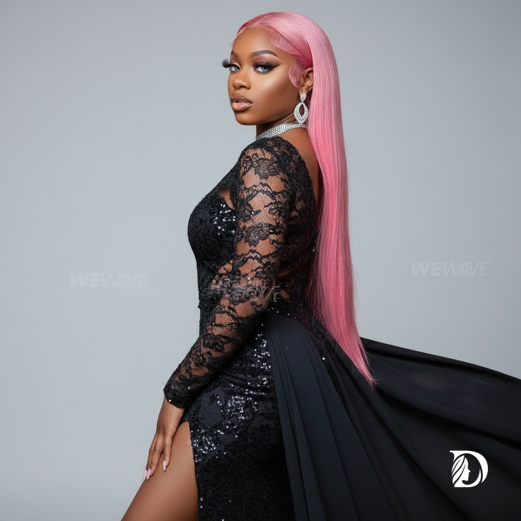 Pink Straight 13x6 HD Lace Front Wig – 100% Human Hair, Pre Plucked