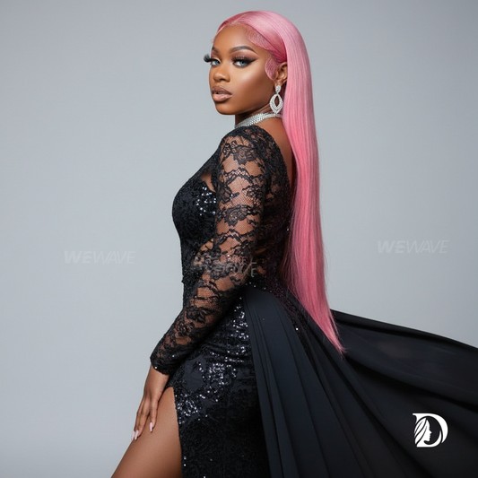 Pink Straight 13x6 HD Lace Front Wig – 100% Human Hair, Pre Plucked