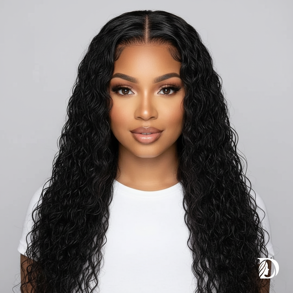 Curly V Part Wig – 30 Inch Deep Wave, Glueless No Leave Out, Brazilian Human Hair, 180%-220% Density, Natural Color