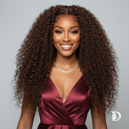 Chocolate Brown Curly Wig – 13x4 & 13x6 HD Lace Front, Brazilian Human Hair, Pre-Plucked with Baby Hair, 200% Density